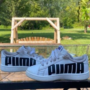 Puma Kids White Sneakers with Black Logo